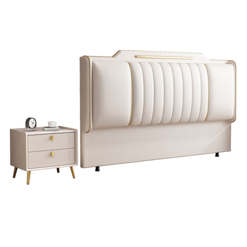 Modern Simple Style Panel Headboard in Natural Wood with No Distressing, Stepped Shape for California King/King/Queen Bed, Sponge Upholstery Fill, Standard Height - image 9