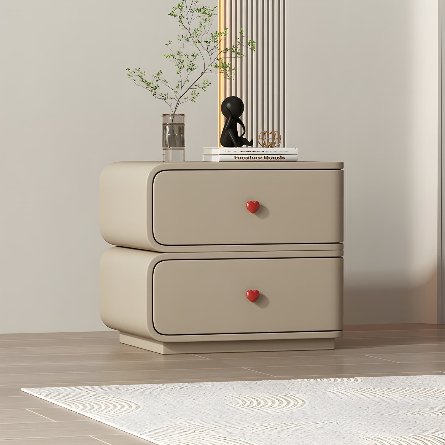 Contemporary Solid Wood Frame Nightstand with Microfiber Leather Silent Slide Two Drawers - image 9