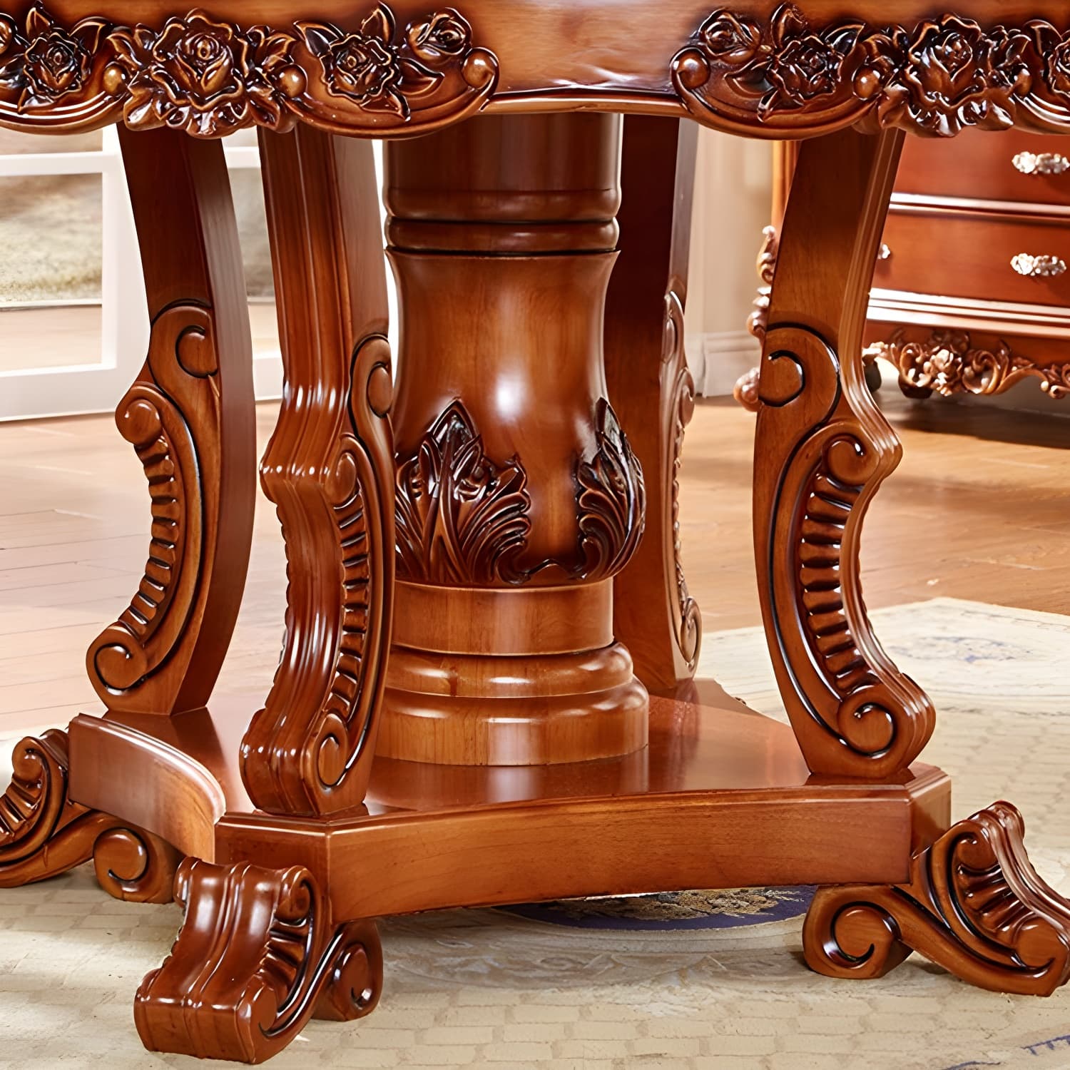 Rubberwood Base Victorian Round Table Pedestal Base Table for Dining Room - image 9