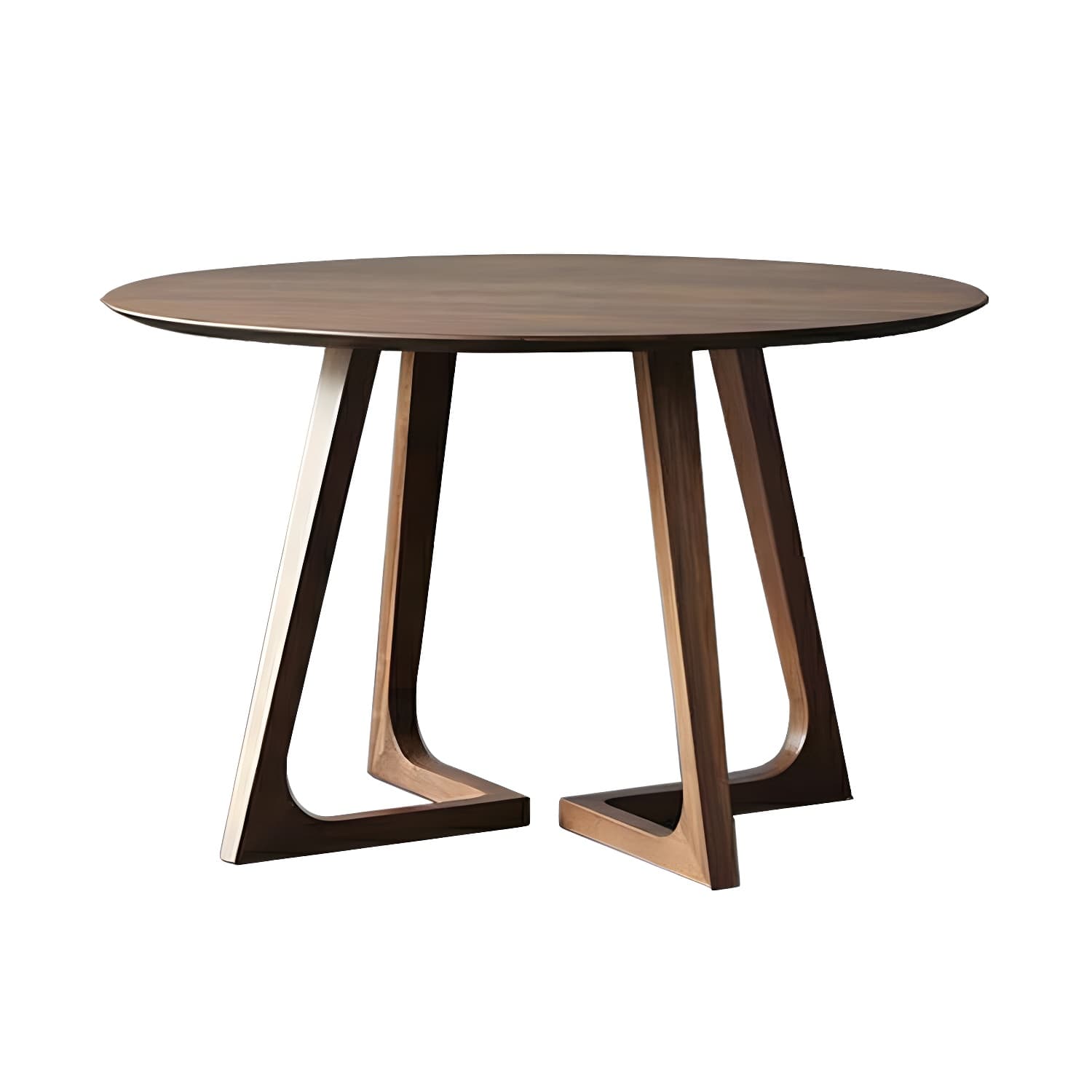 Scandinavian Brown Round Wood Dining Table with Double Pedestal Base - image 5
