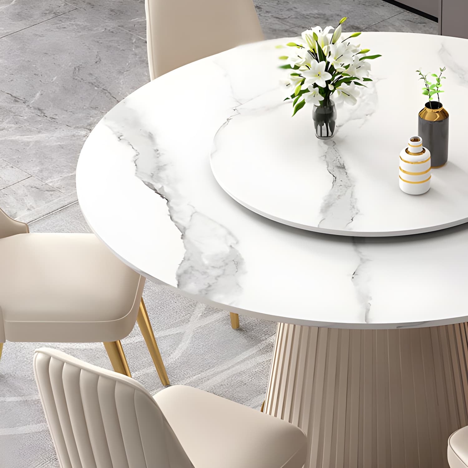 Modern Dinning Table with White Stone Round Dining Table for Kitchen - image 7