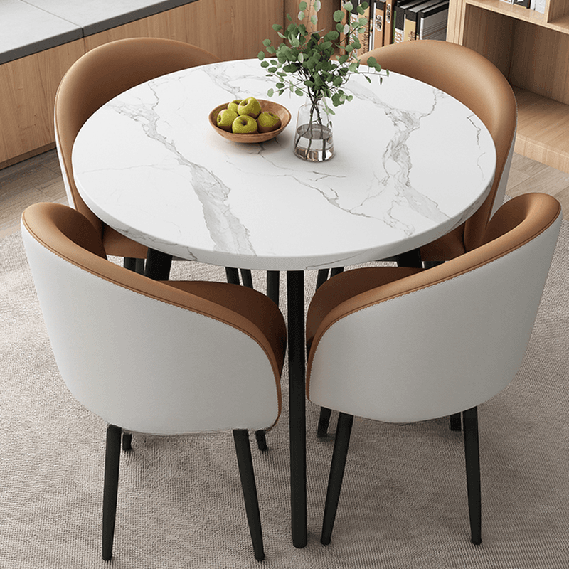 Circular Manufactured Wood Dining Table Set with Upholstered Back, Padded Chair, Arms, Seats 4 - image 4