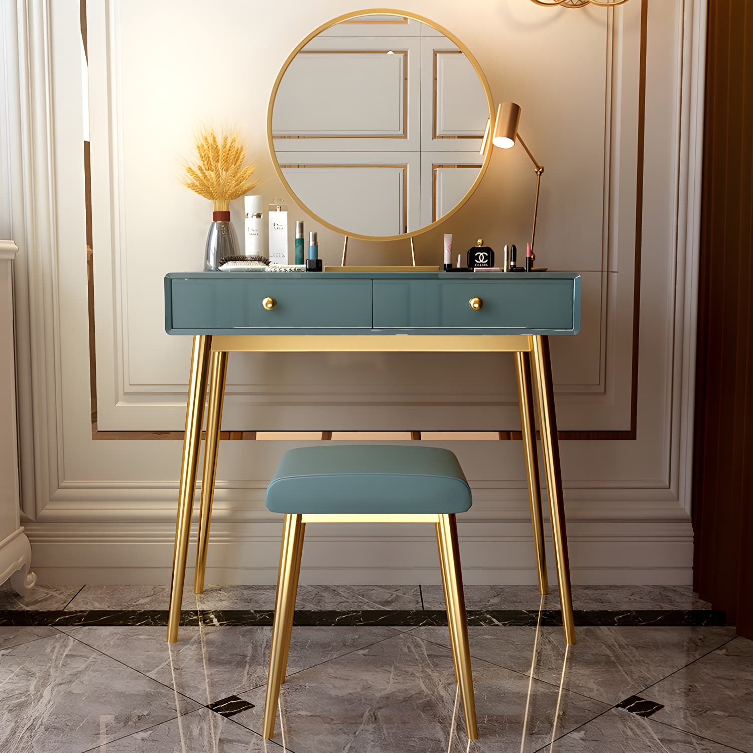 Glam 29.5" Height Wooden Makeup Vanity with Drawers and Mirror - image 6
