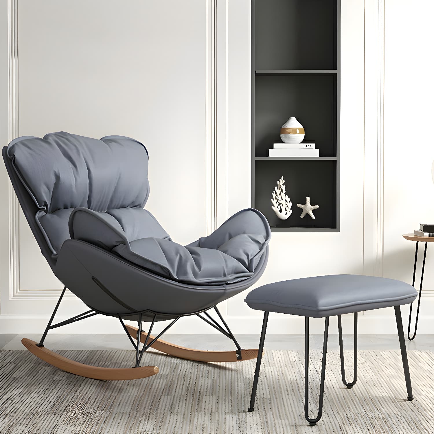 Comfortable Upholstered Rocking Chair with Natural Wood Legs - Perfect for Stylish Home Decor - image 3