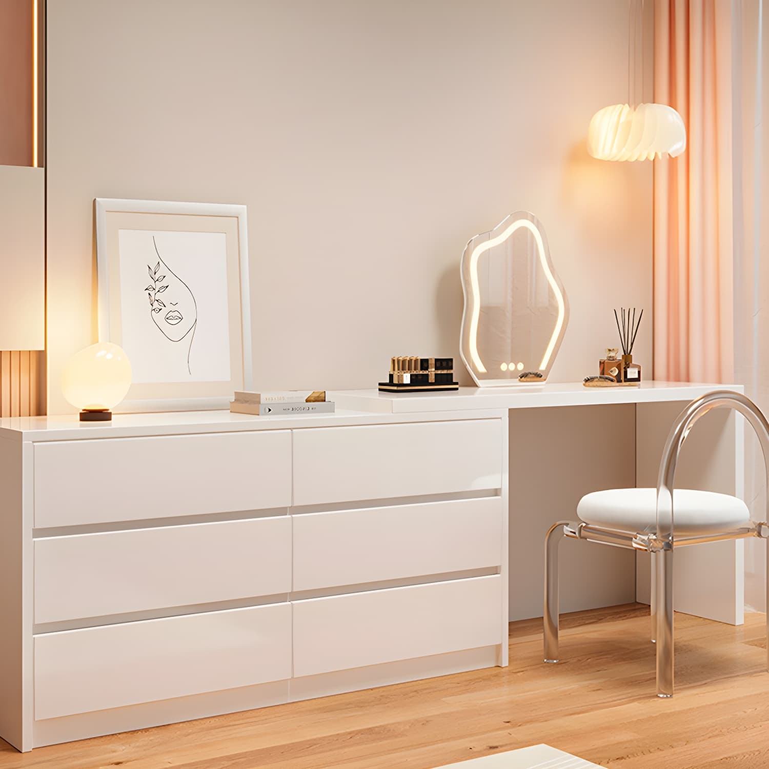 Contemporary White Wood Rectangle Top Make-up Vanity with Lighted Mirror - image 5