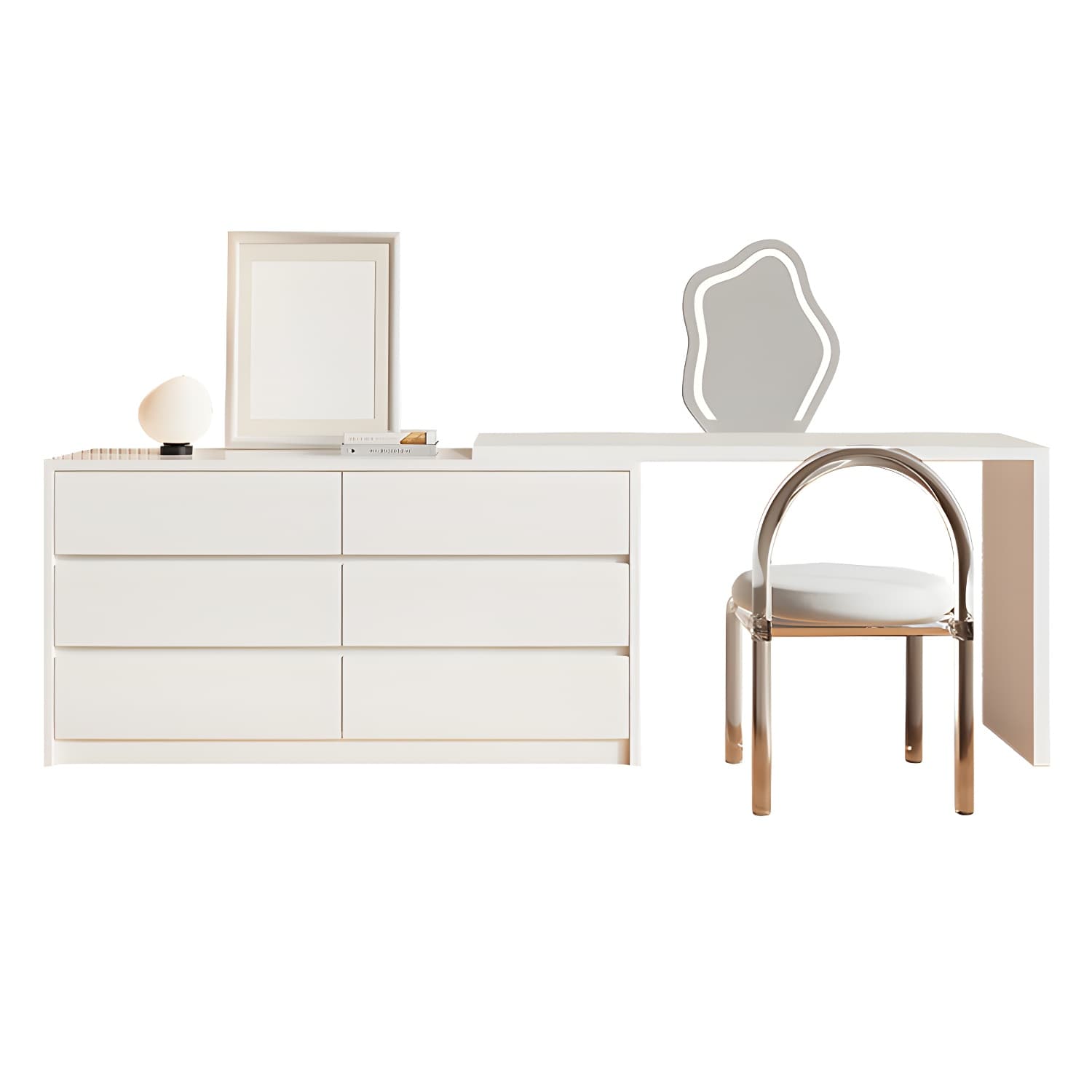 Contemporary White Wood Rectangle Top Make-up Vanity with Lighted Mirror - image 7