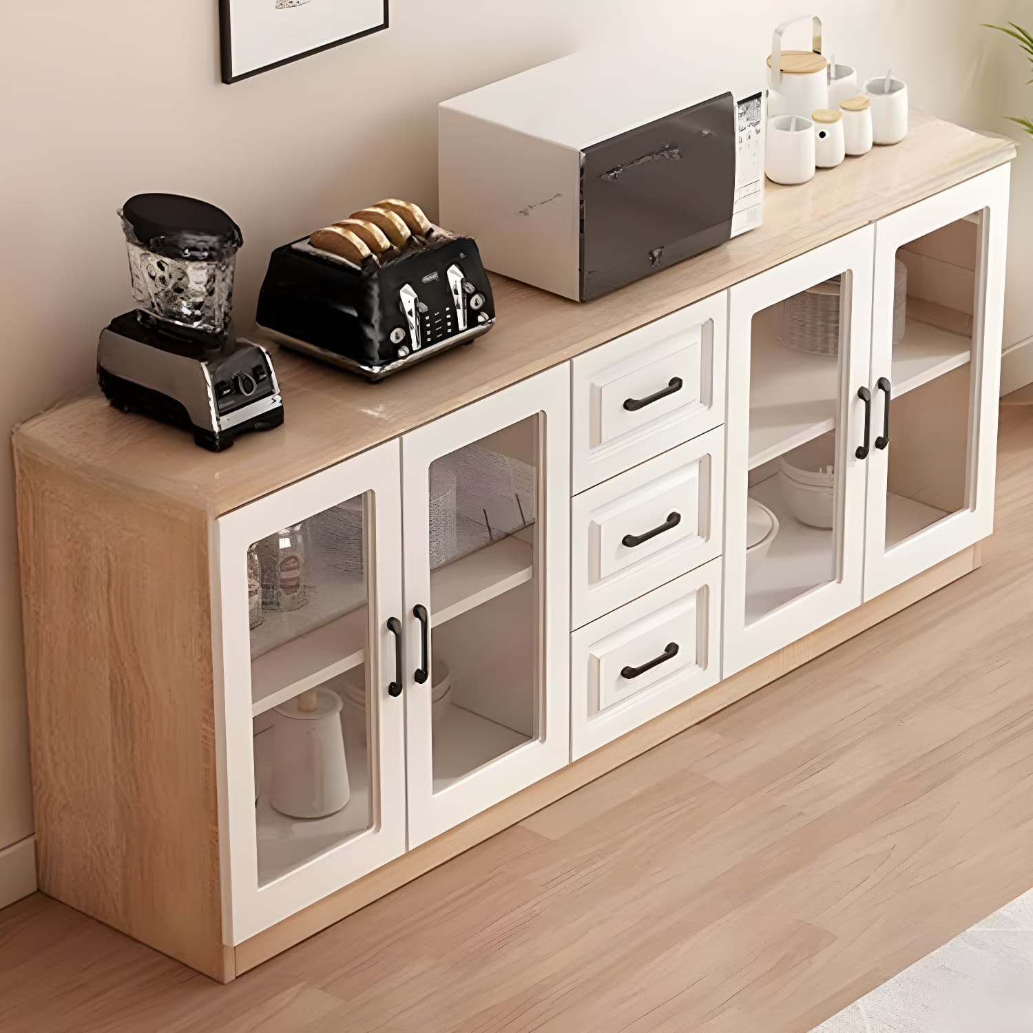 Modern Wood Buffet Cabinet with Glass Doors and Shelves - Full Assembly Needed - image 13