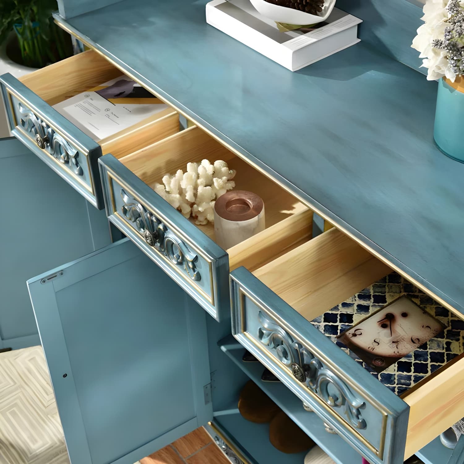 Industrial Rectangle Accent Cabinet Solid Wood Cabriole Legs Accent - image 10