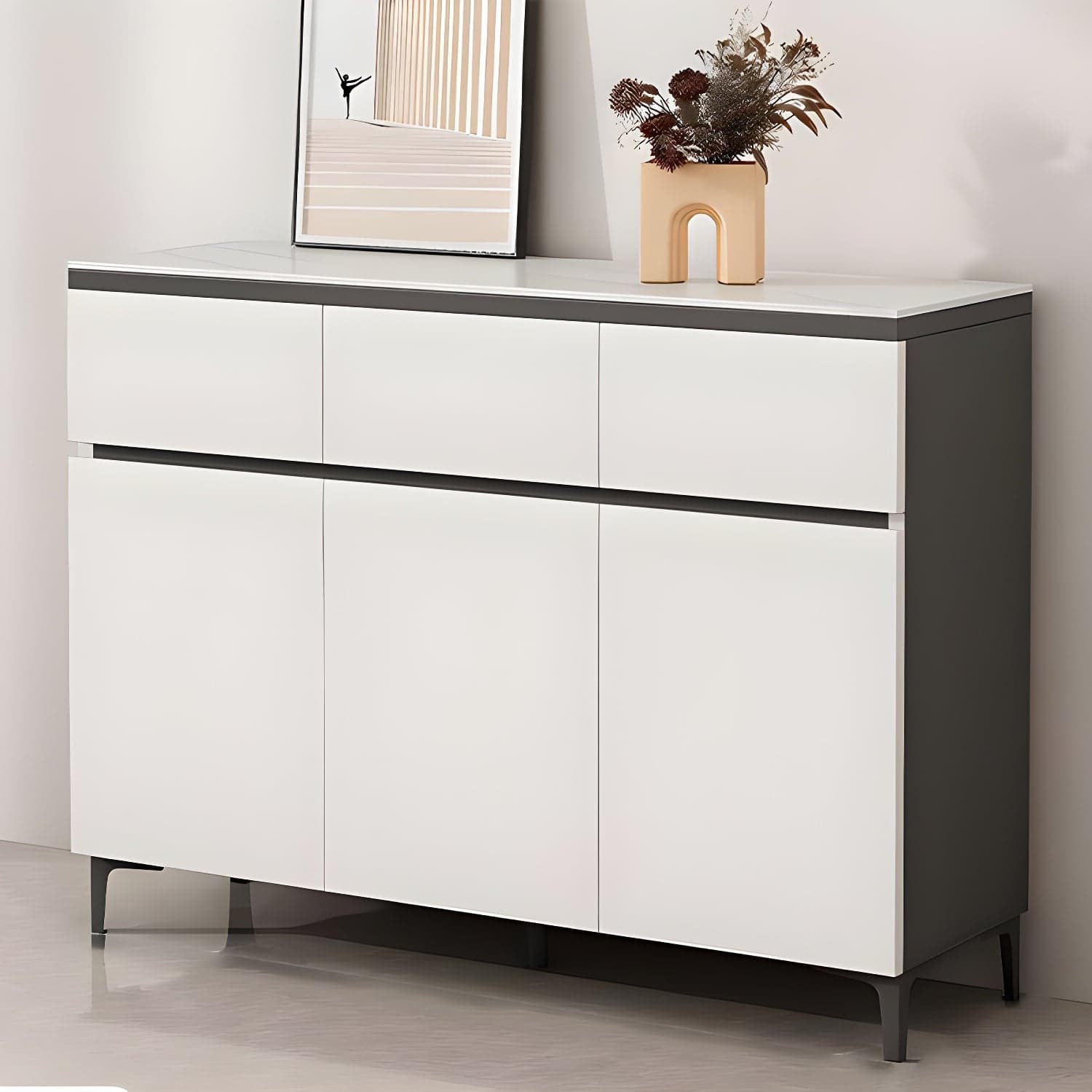 Wooden Modern Stone Countertop Buffet Sideboard with Drawers for Living Room - image 4