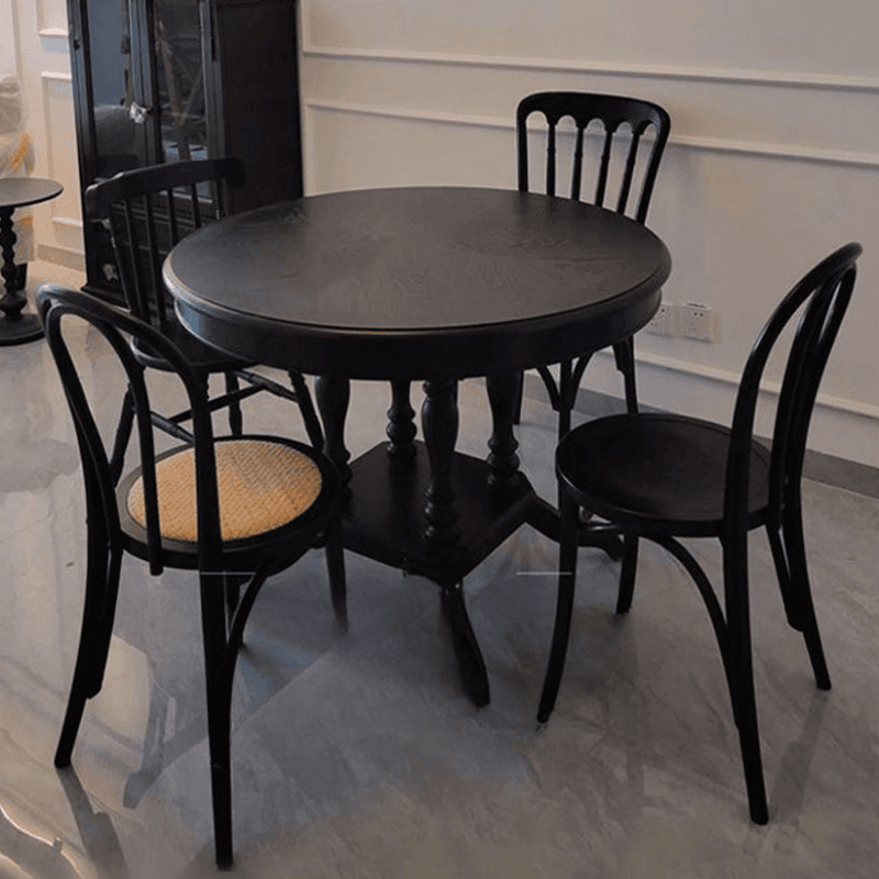 Minimalist Dark Wood Dining Table Set with Wood Slab, 4 Legs, Padded Chair, and Back - image 3
