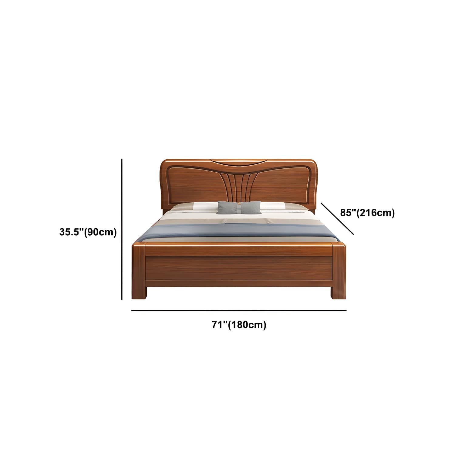 Traditional Style Bed Frame Walnut Standard Bed with Headboard - image 11