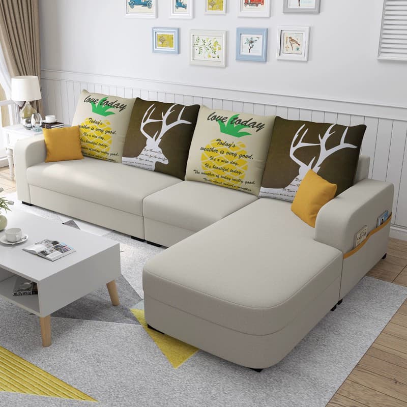 Modern Reversible L-Shape Wooden Frame Sectional Sofa with Square Arm and Storage Included