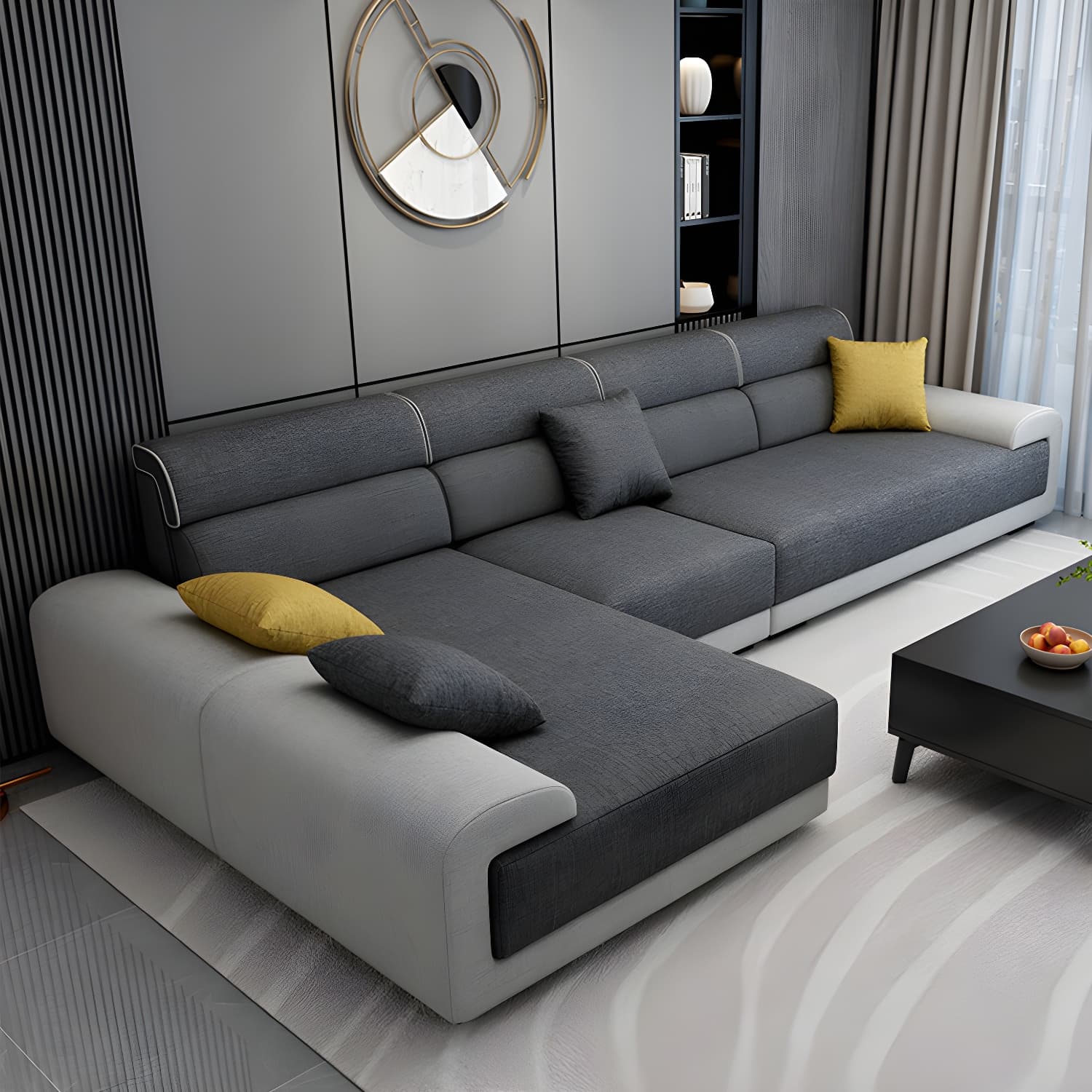 Modern L-Shape Wood Frame Sponge Cushion Back Sectional Sofa Chaise (10 Feet)