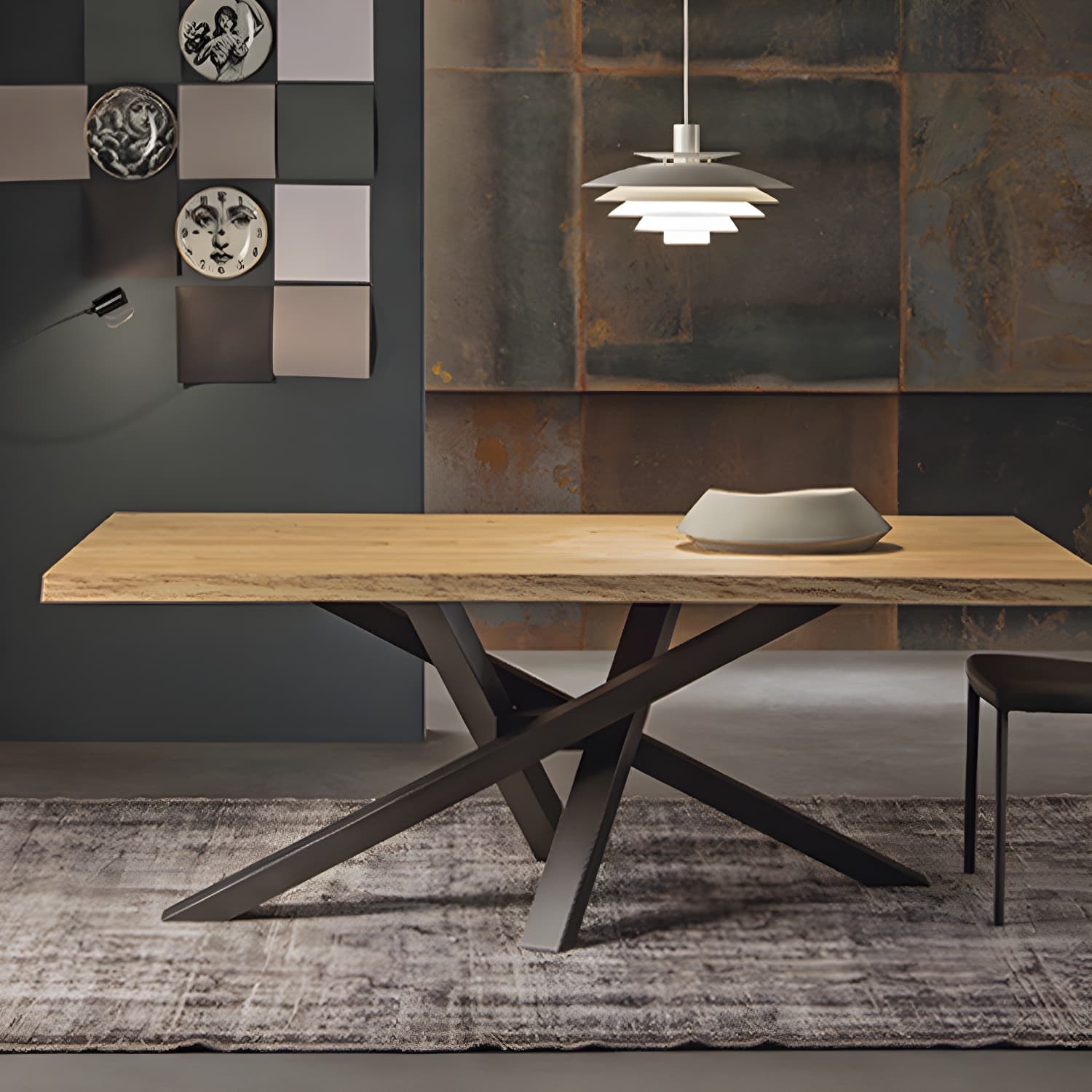 Rectangle Pedestal Luxury Dining Table Solid Wood Fixed Table for Home - image 3