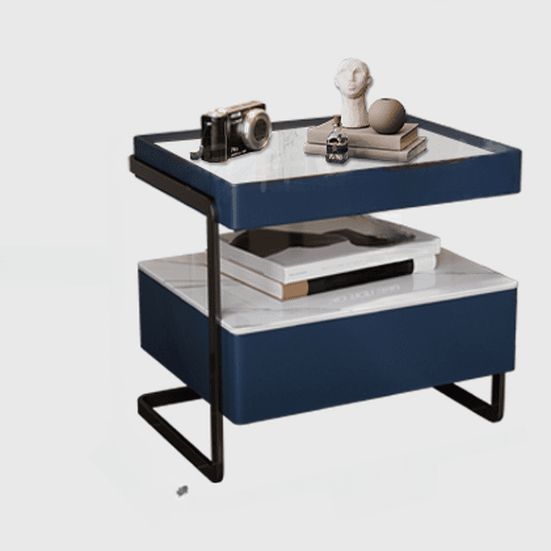 Modish Open Nightstand with 1 Drawer and Stone Countertop