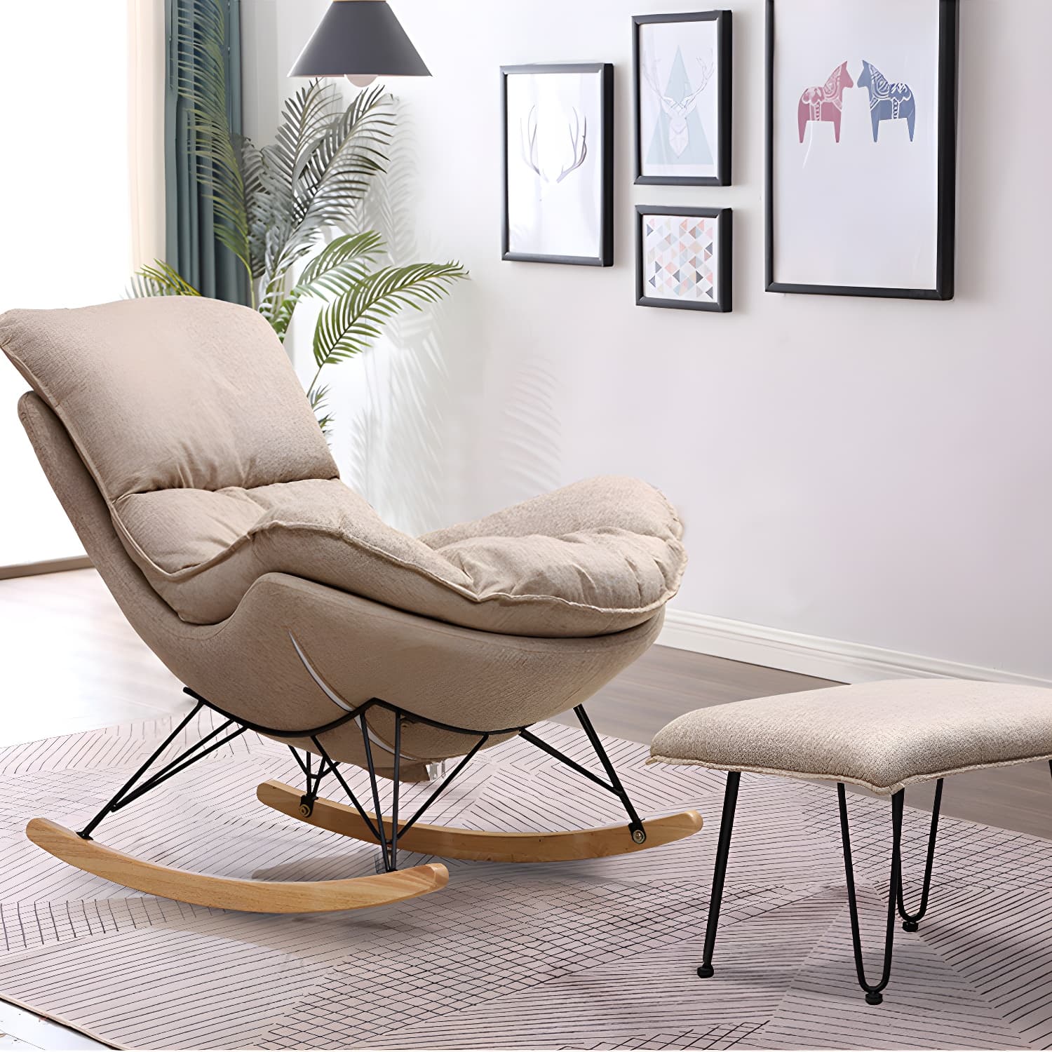 Modern Style Rocker Chair Metal Frame Dirt Resistant Spindle Upholstered Rocker Chair - image 5