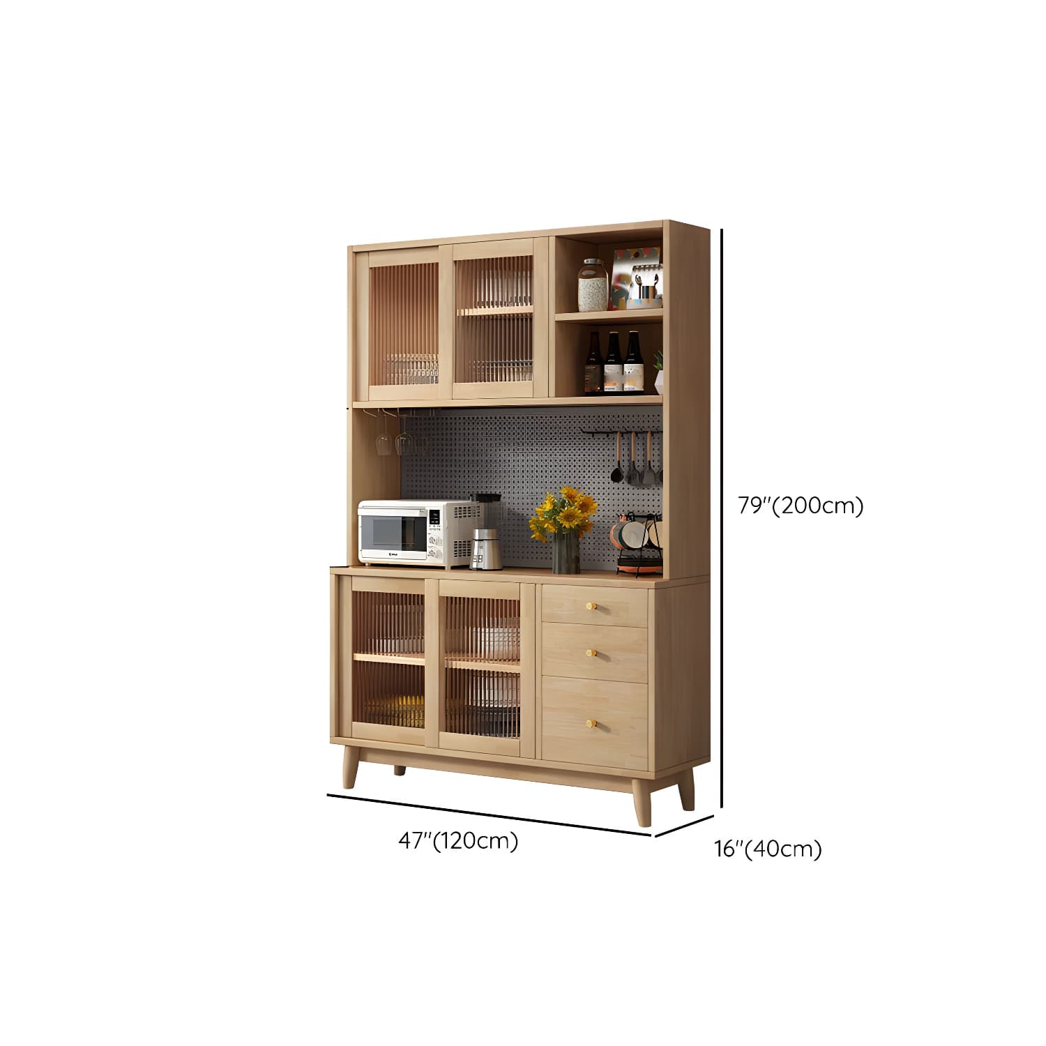 Modern Style Solid Wood Storage Sideboard Cabinet with Glass Doors and Drawers - image 17