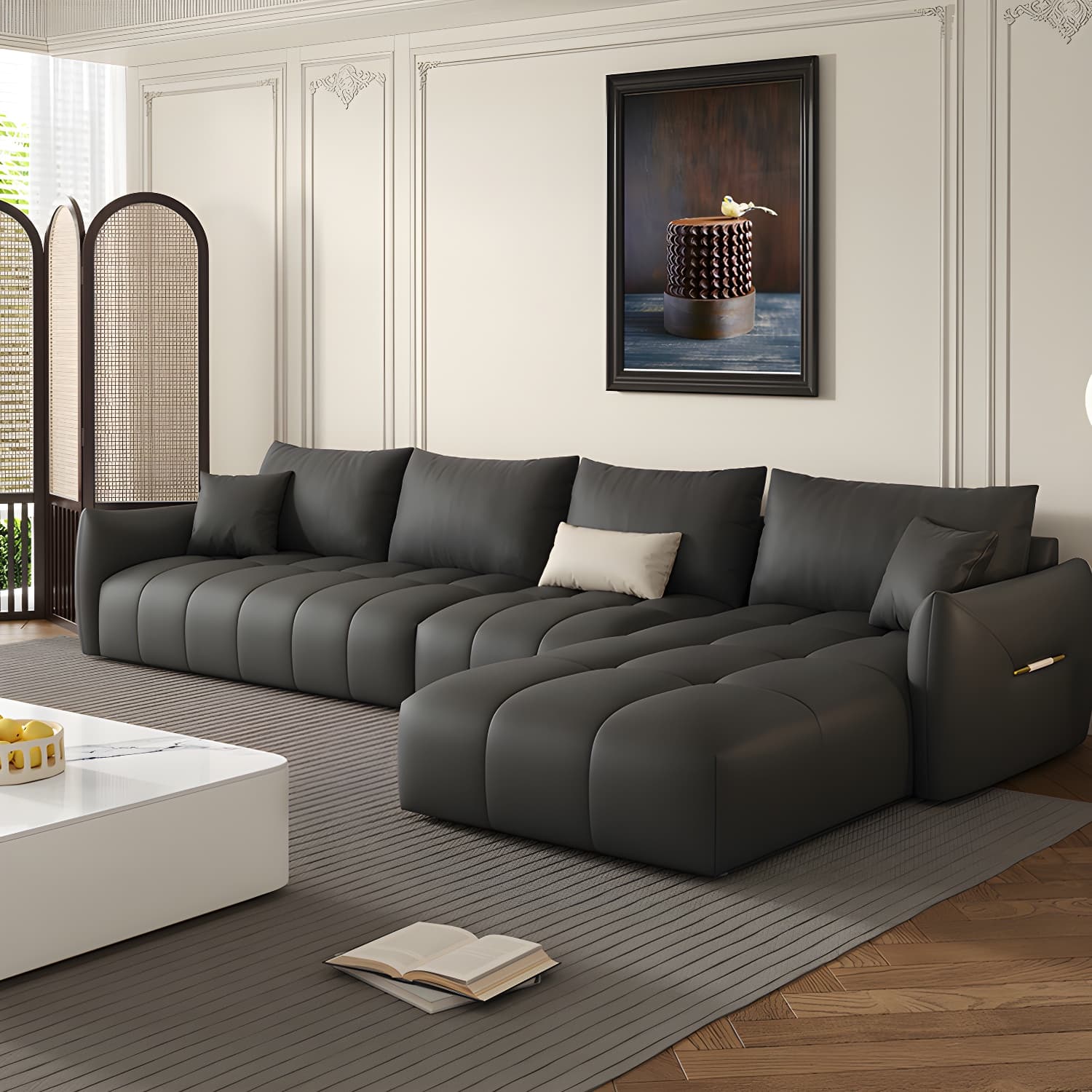 Modern L-Shape Wood Frame Tufted Sectional Sofa Chaise in 3 Piece Set - image 11