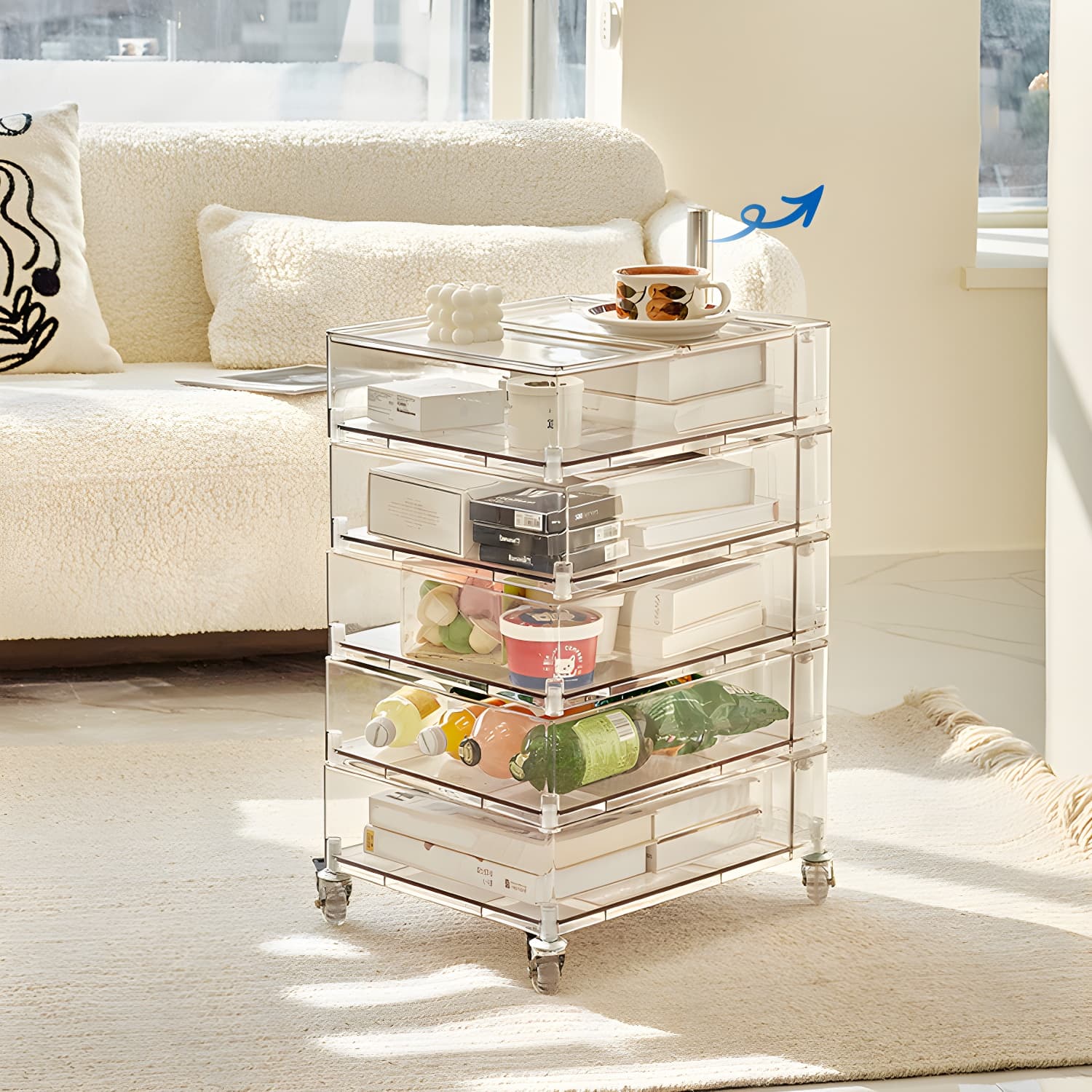 Plastic Five-Drawer Nightstand 28" H Night Table with Casters - image 7