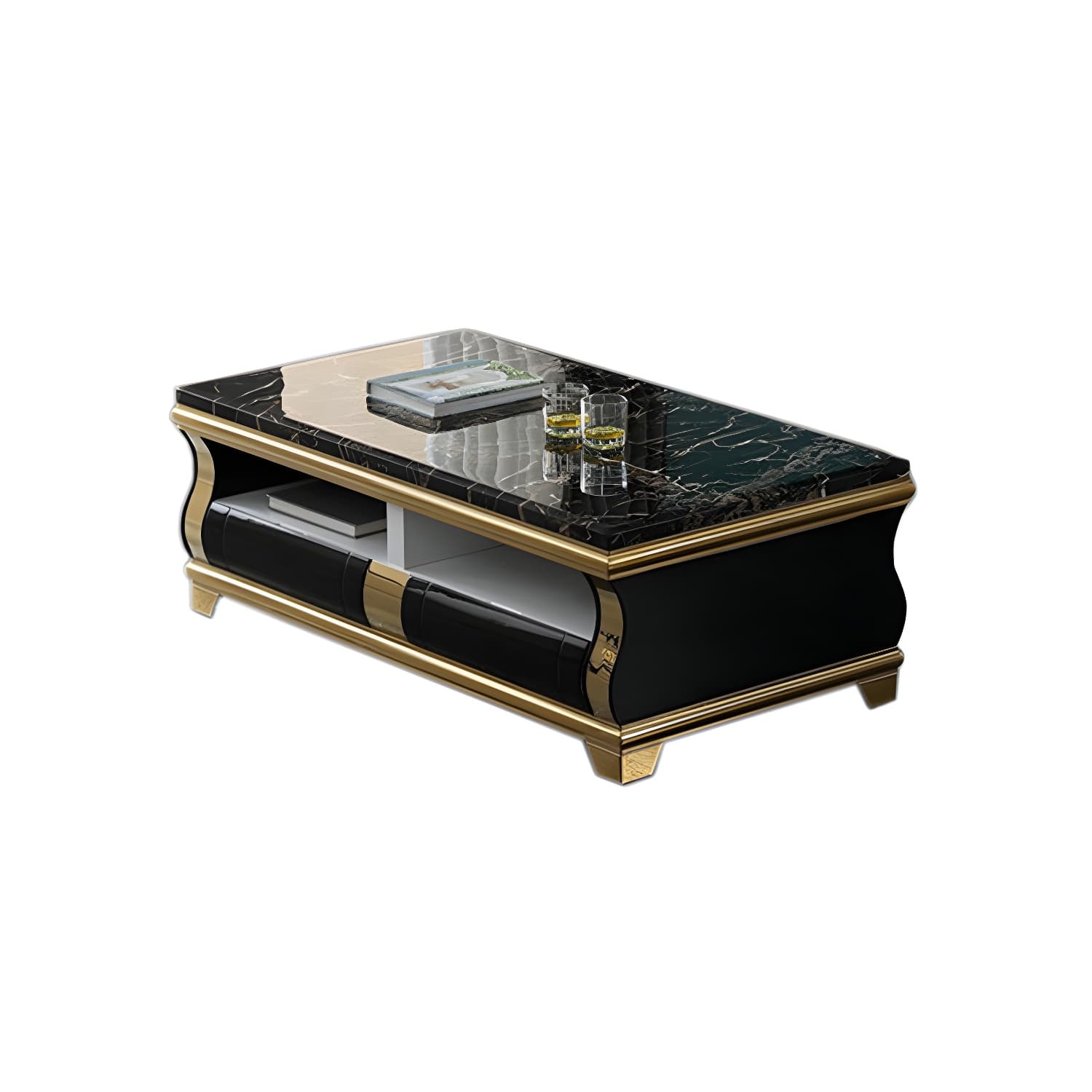 Marble Coffee or End Table with Storage Drawers Rectangle Block - image 5