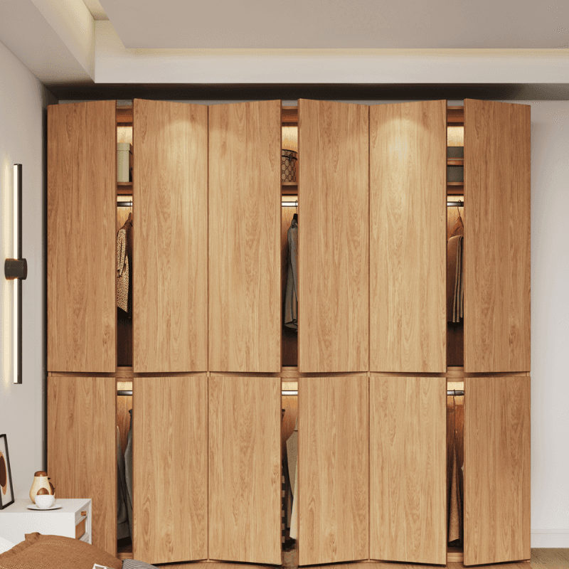 Acorn Minimalist Wooden Independent Wardrobe Closet with Soft Close Door, Interior Shelves, and Articulated Mechanism