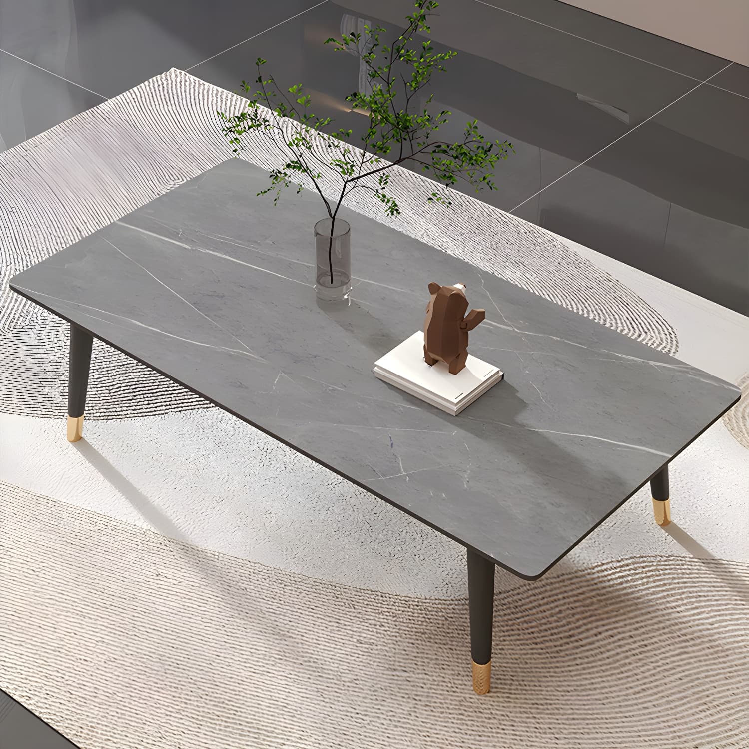 4 Legs Single Coffee Table Modern Slate Rectangular Coffee Table