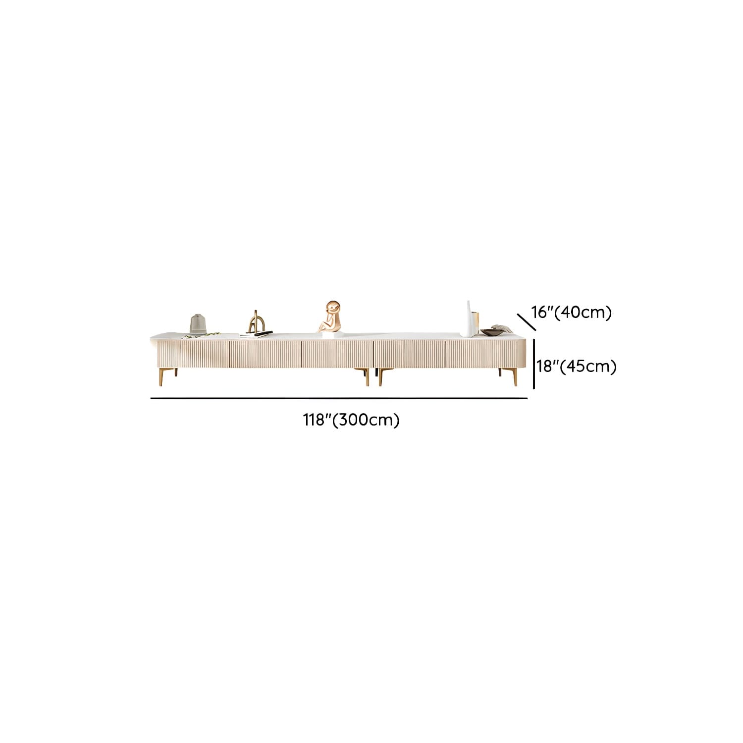 White Modern TV Stand with Low Height, Stone Material & Drawers for Full Assembly - image 12