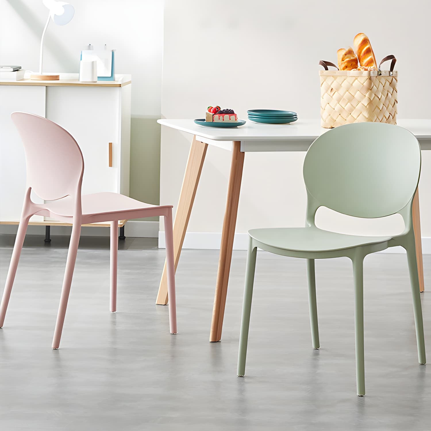 Scandinavian Armless Dining Chairs Stackable Plastic Open Back Side Chair - image 22