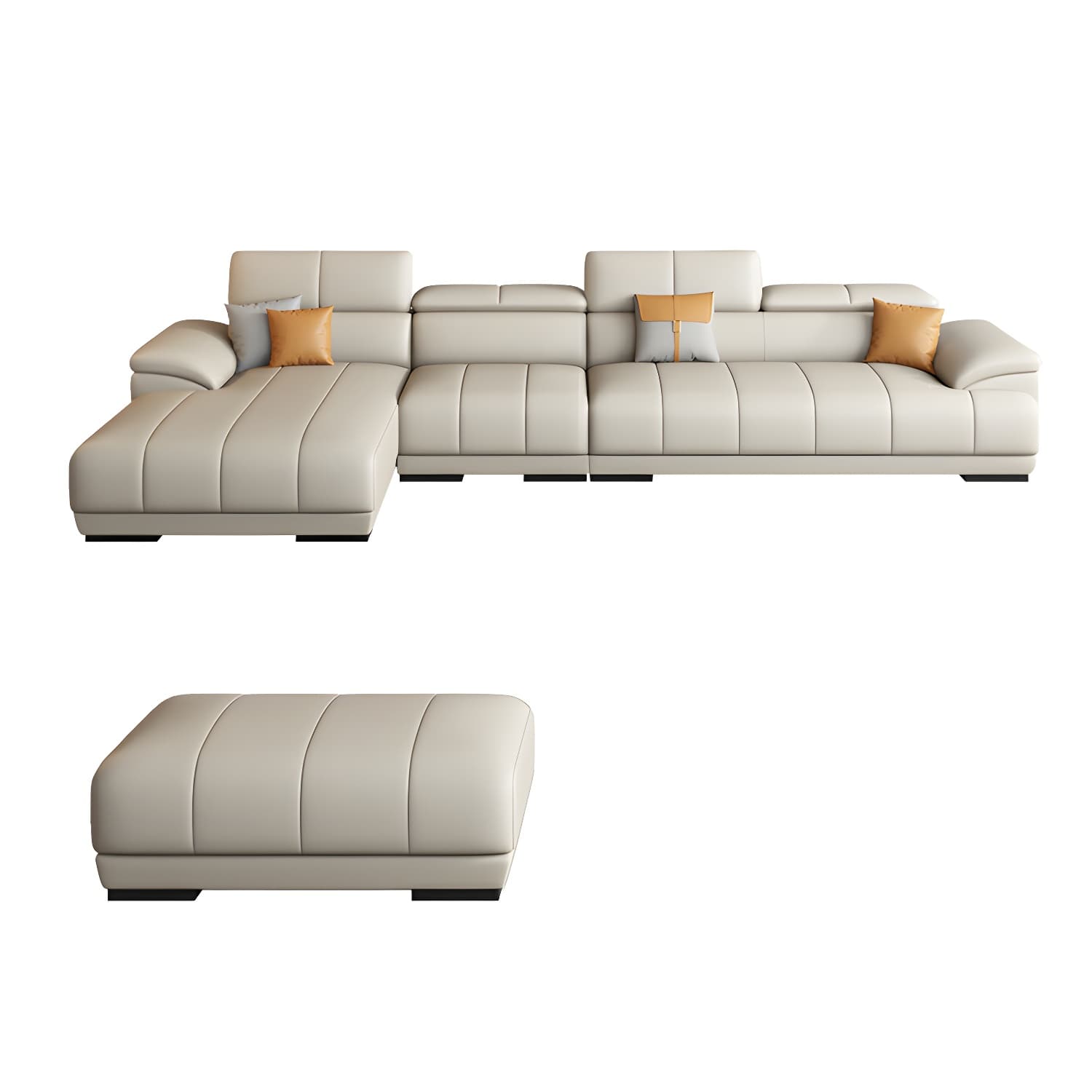 Elegant Beige Scandinavian Leather Sectional with Adjustable Headrests - image 10