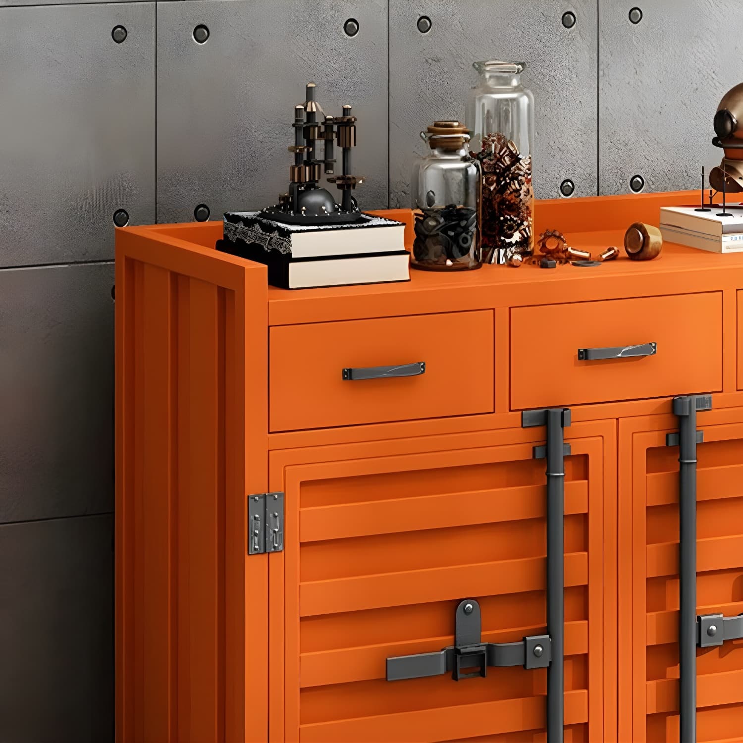 Metal Industrial Sideboard Credenza with Cabinet, Drawers, and Shelves - 40cm Width, 90cm Height - image 10