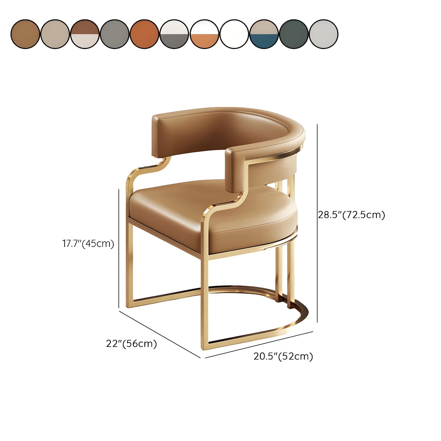 Upholstered Low-Back Arm Chair with Faux Leather and Brass/Gold Legs in Glam Style - image 26