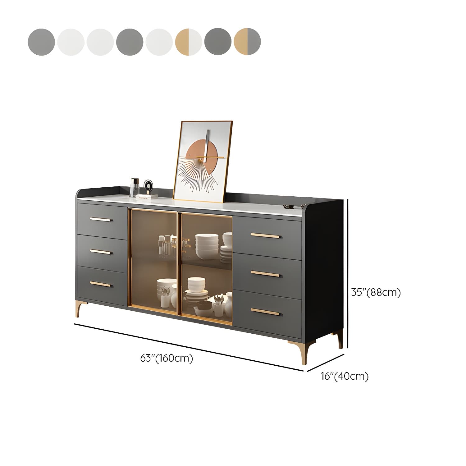 Glam Style Sideboard Wood Glass Doors Side Board with Cabinets and Drawers without Light - image 20