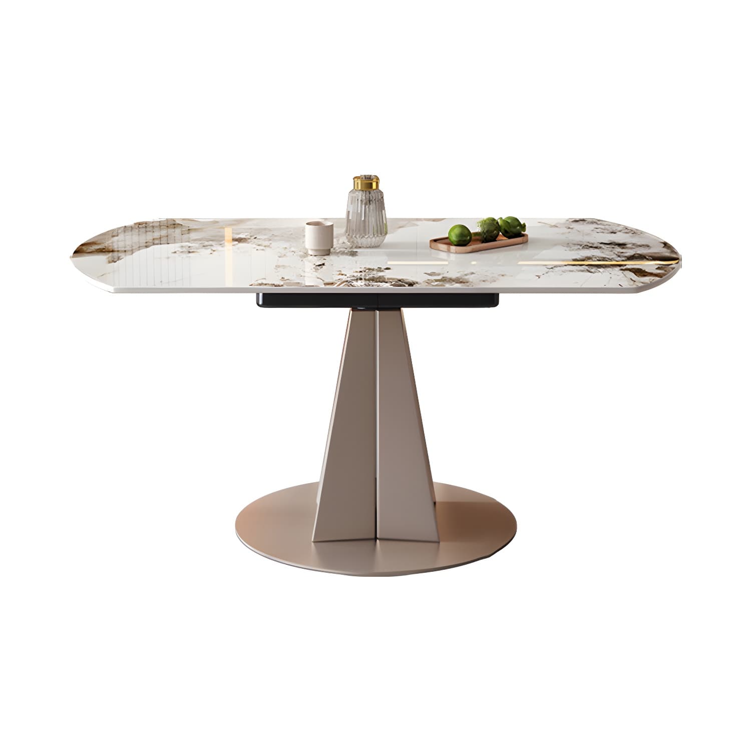 Round Metal Dining Set in White with Gold Pedestal Base and Self-Storing Leaf - 5 Piece Set