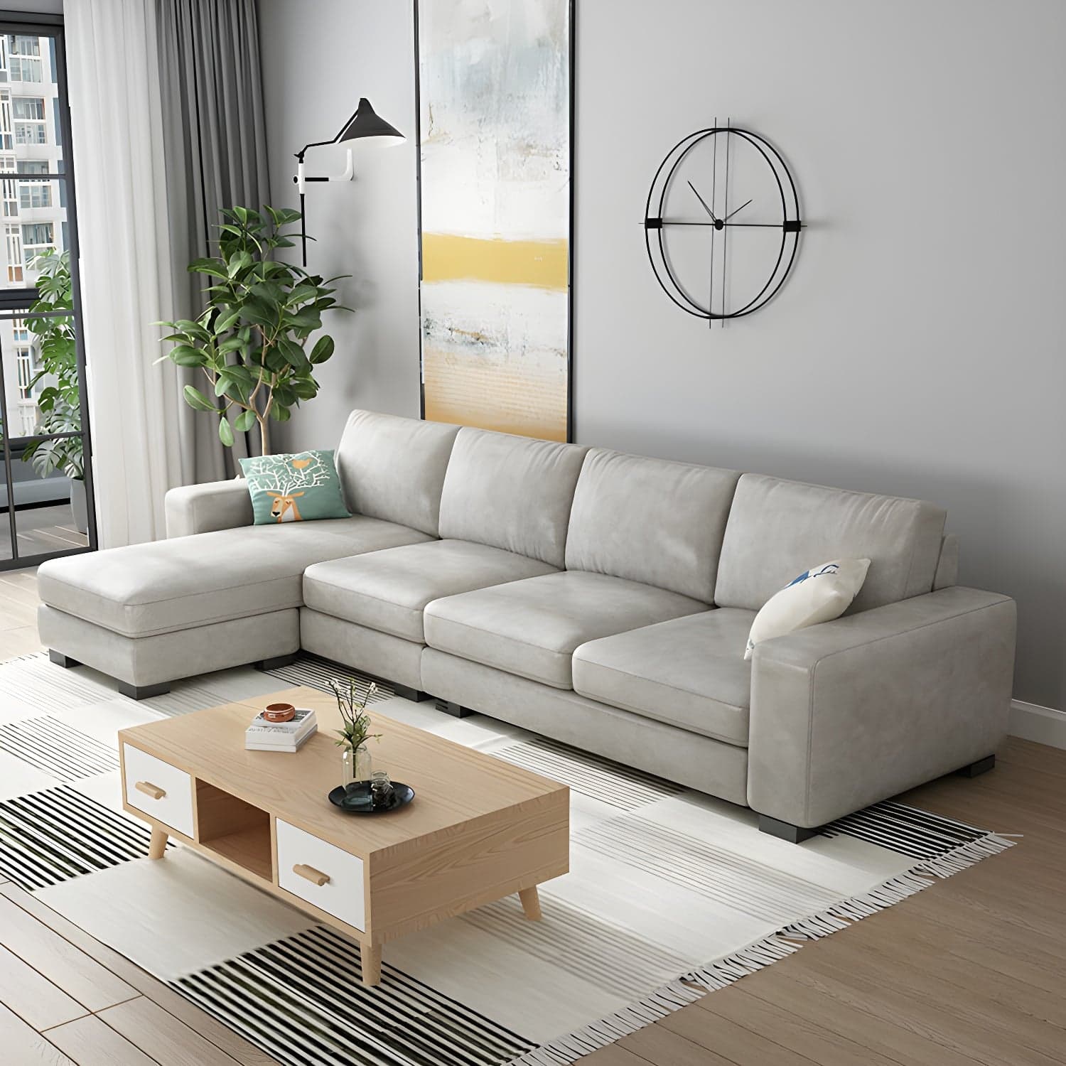Scandinavian Wood Frame Straight Sofa with Cushion Back and Slipcover in 3 Piece Set - image 15