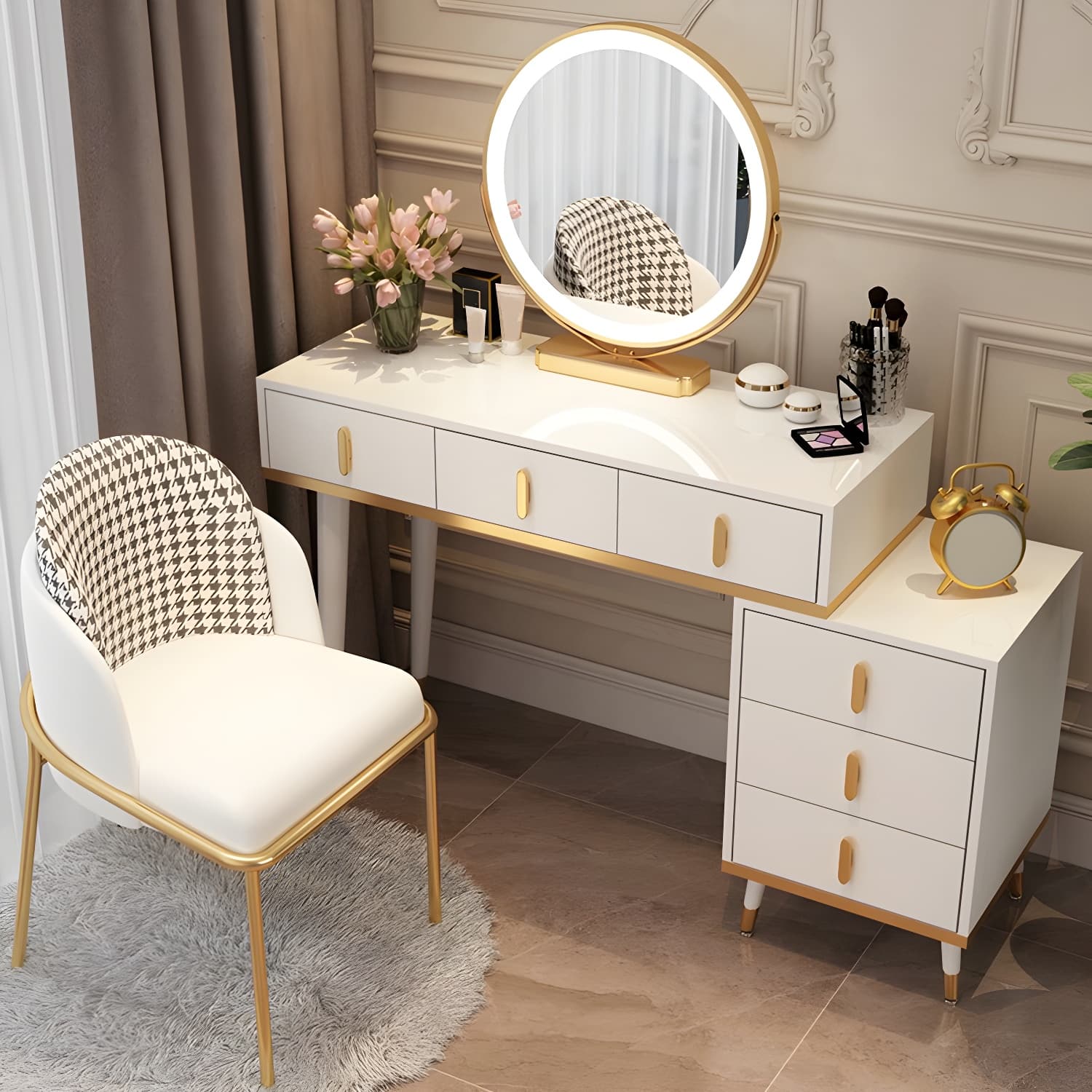 Contemporary Make-up Vanity with Wooden Top and Drawers for Bedroom - image 4