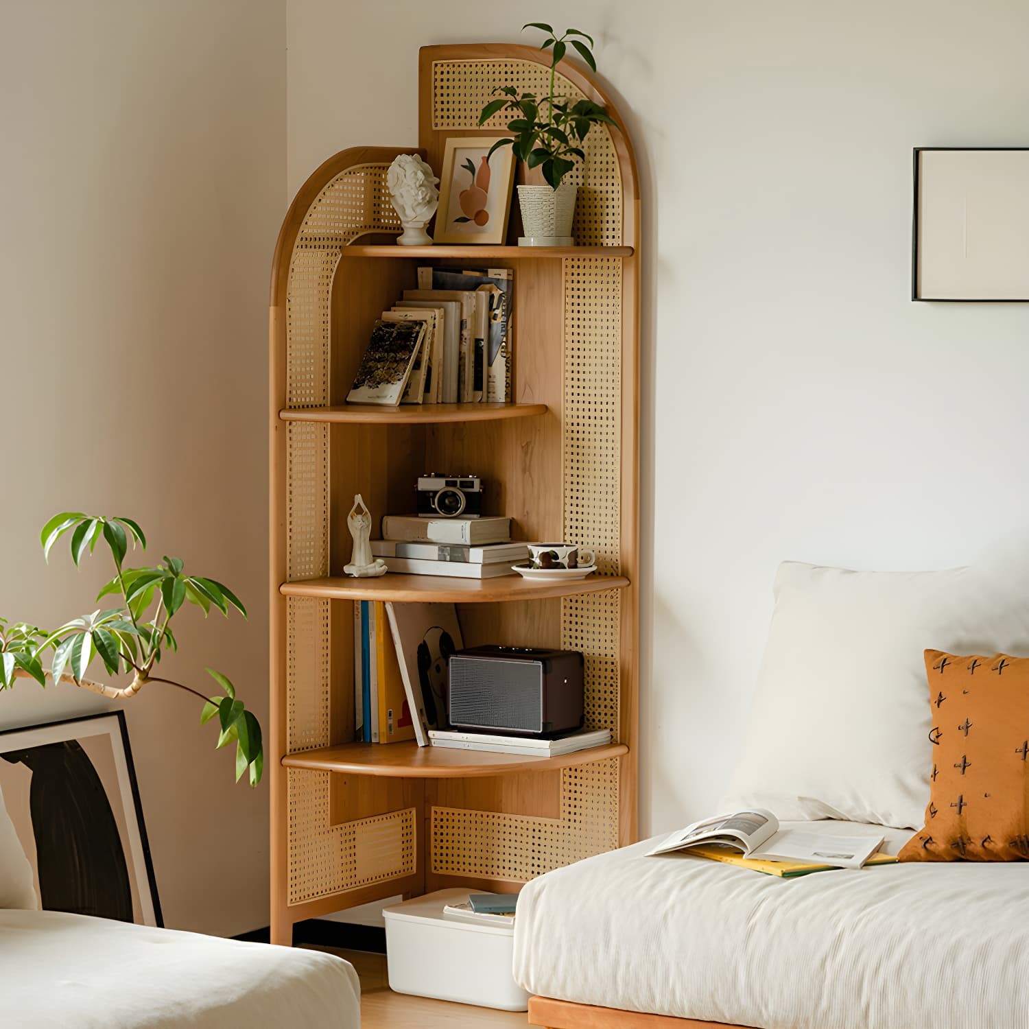Corner Scandinavian Accent Chest with Wood Countertop and 4 Shelves, Ash Wood Species, Straight Legs - image 4