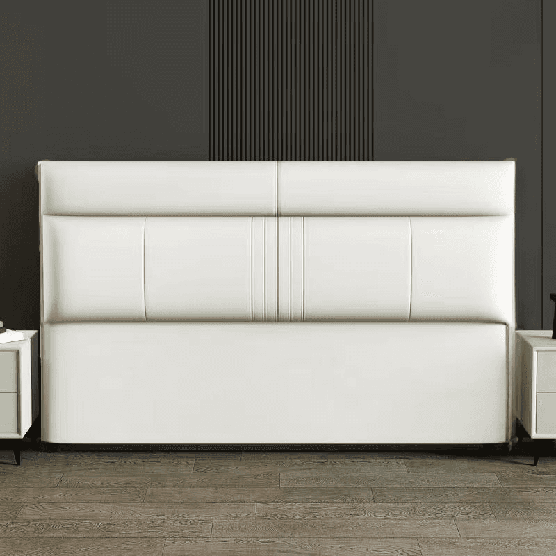 Trendy Panel Headboard in Natural Wood with No Distressing, Rectangle Shape for Queen/Full Bed, Featuring Sponge Upholstery and Standard Height