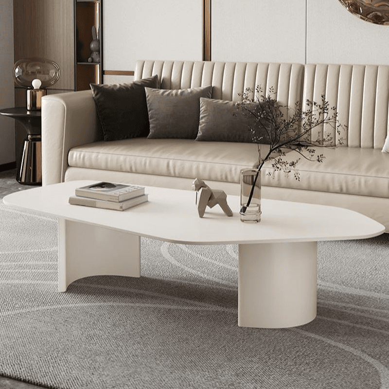 Modern Farmhouse Stone White Irregular Single Coffee Table with Twin Pedestal Base - image 6