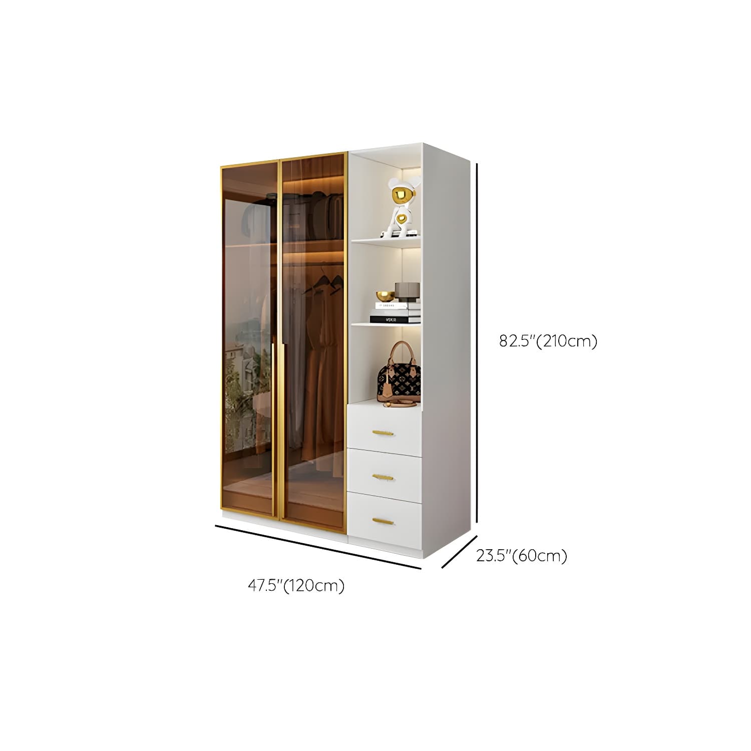 Modern White Wood Frame Wardrobe Armoire Freestanding Wardrobe with Soft Close Drawers - image 16