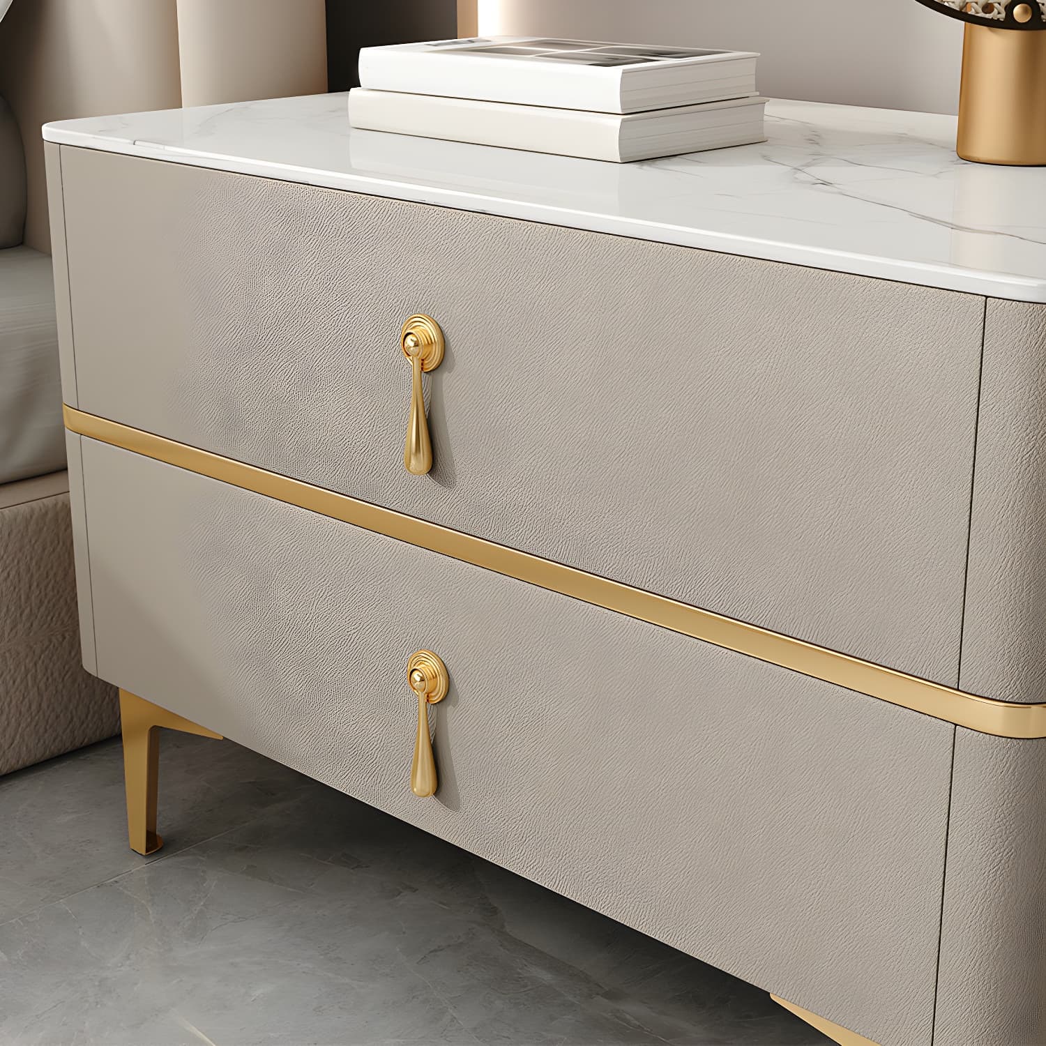 Glam Style Sintered Stone Top 2- Drawer Nightstand with Legs for Bedroom - image 16