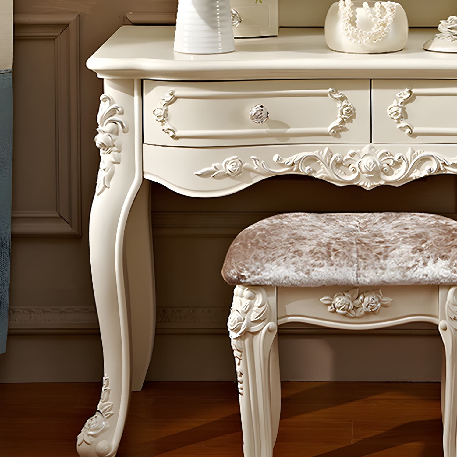 Victorian Makeup Vanity Desk Wood Makeup Vanity Set with Drawer - image 12