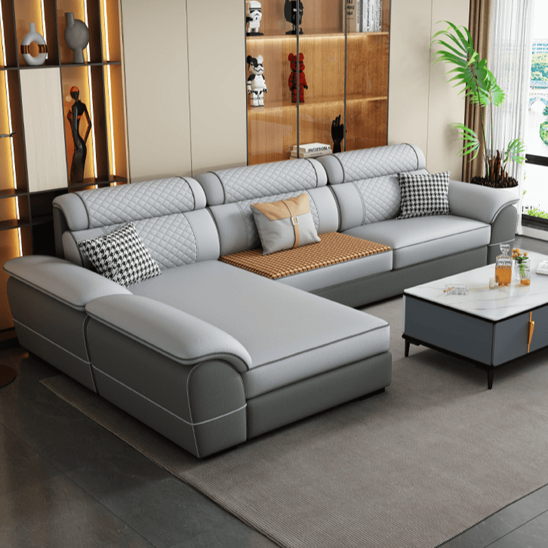 Modern Simple Style Straight/L-Shape Horizontal/Reversible Sofa Couch/Sofa Chaise in Grey with Water-resistant and Pillow Top Arm, 2-piece/3 Pc - image 3