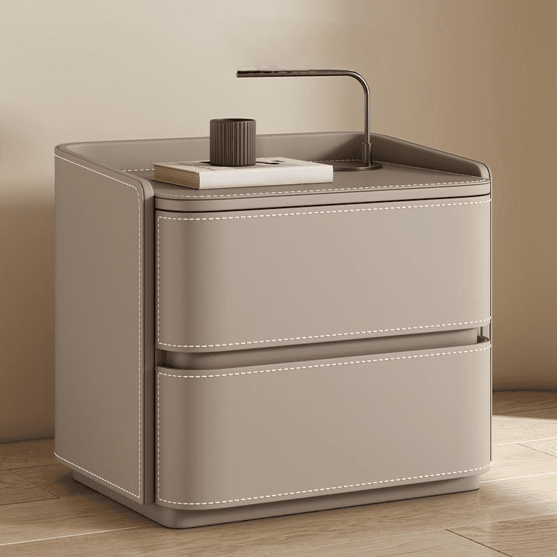 Modish Nightstand With Drawer Organization Featuring 2 Drawers and Pleather Countertop - image 7