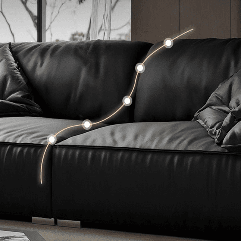 Modish Solid Color Water Resistant Standard Sofa in Midnight Black, Seats 5/4 Person/for 3 with 2 Pillows - image 4