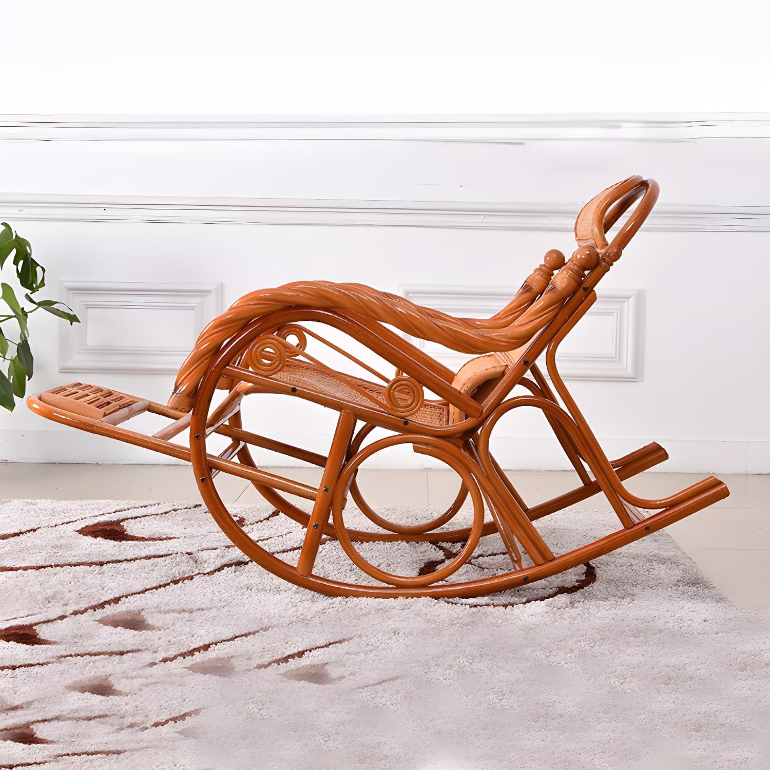 Traditional Rocking Chair Wicker Spindle Backrest Solid Color Indoor Rocking Chair - image 18