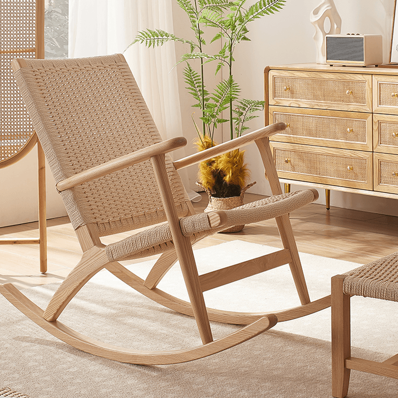 Asian Style Wicker Front Porch Rocking Chairs with Track Arm - image 7