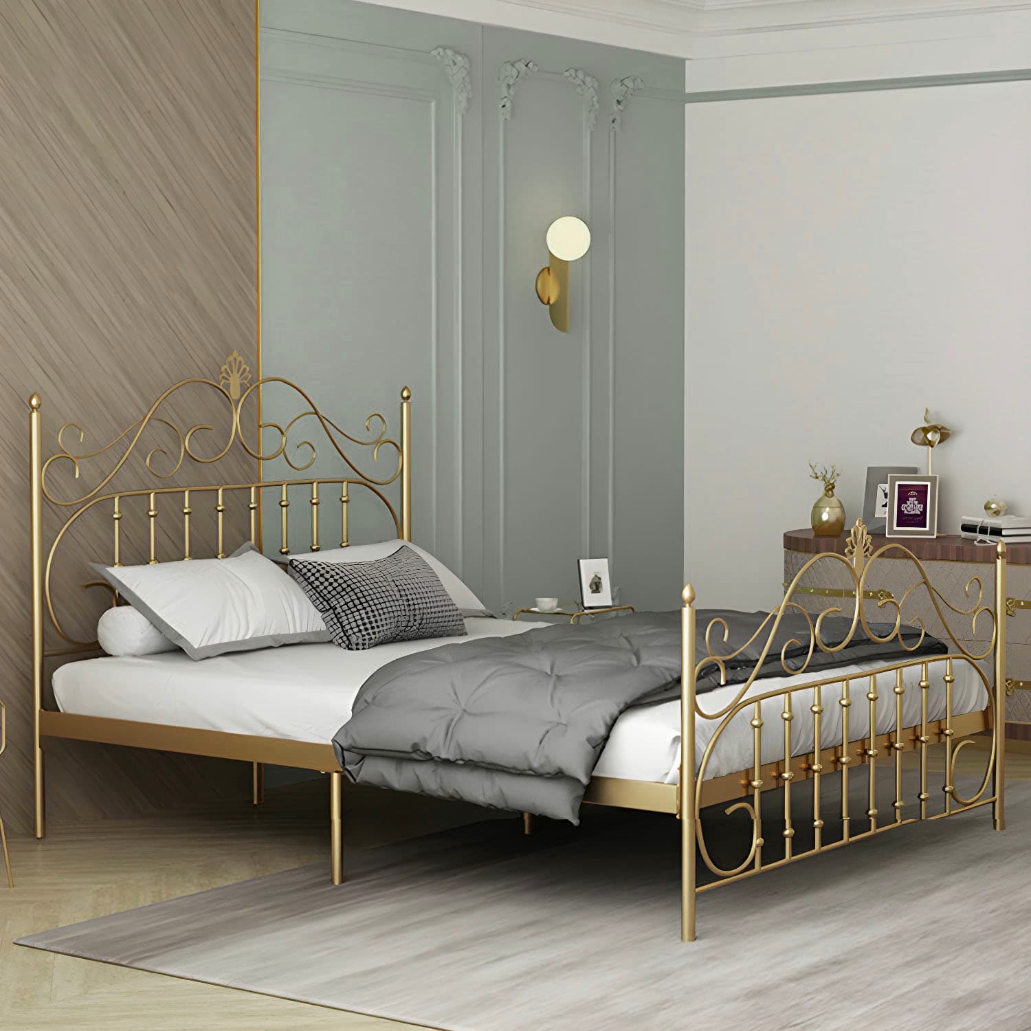 Glam Metal Bed Frame with Camelback Open-Frame Headboard and Footboard - image 5
