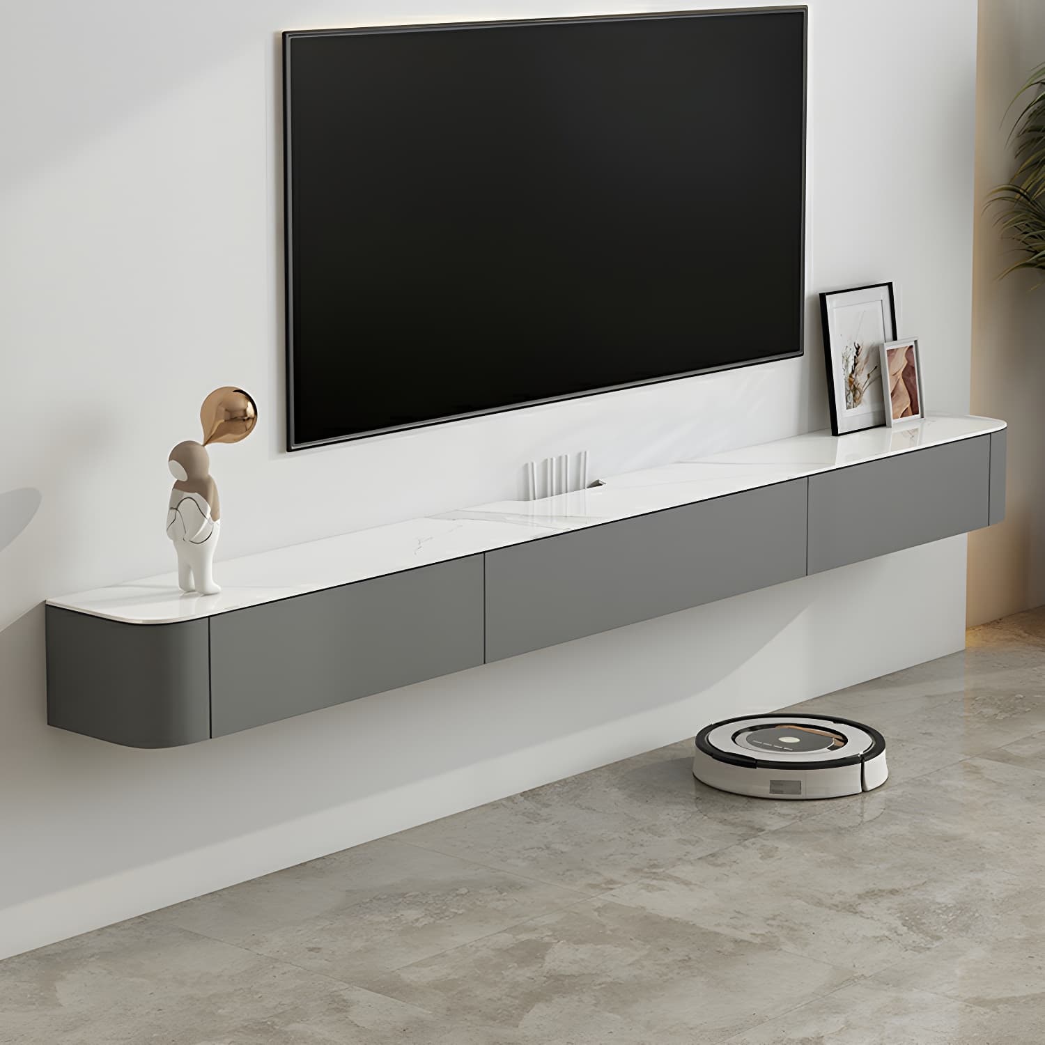 Modern Floating 7.5" H Stone TV Console with Drawers and Cable Management - image 3