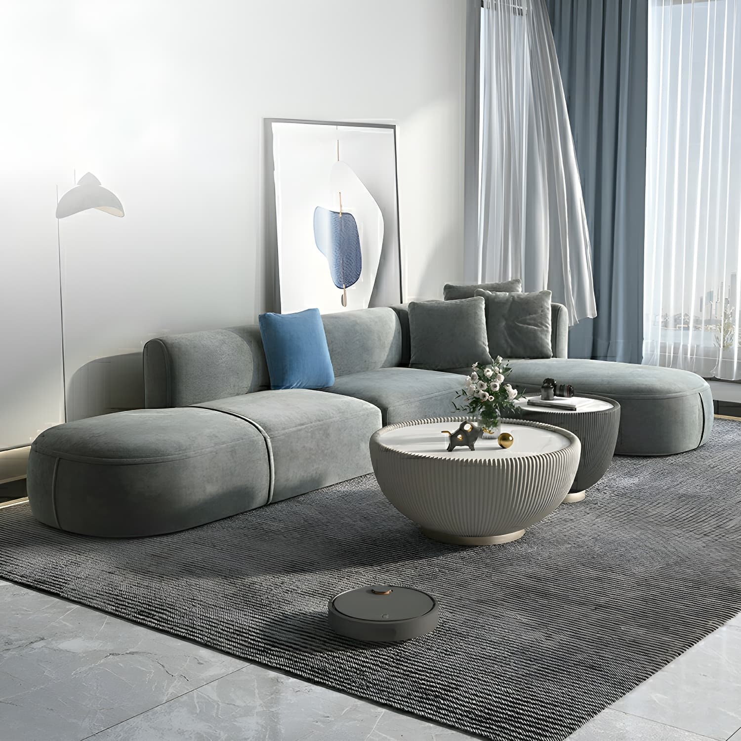 Flannel Upholstered Sectional Sofa in 2 Piece Set - Cozy, Stylish and Comfortable