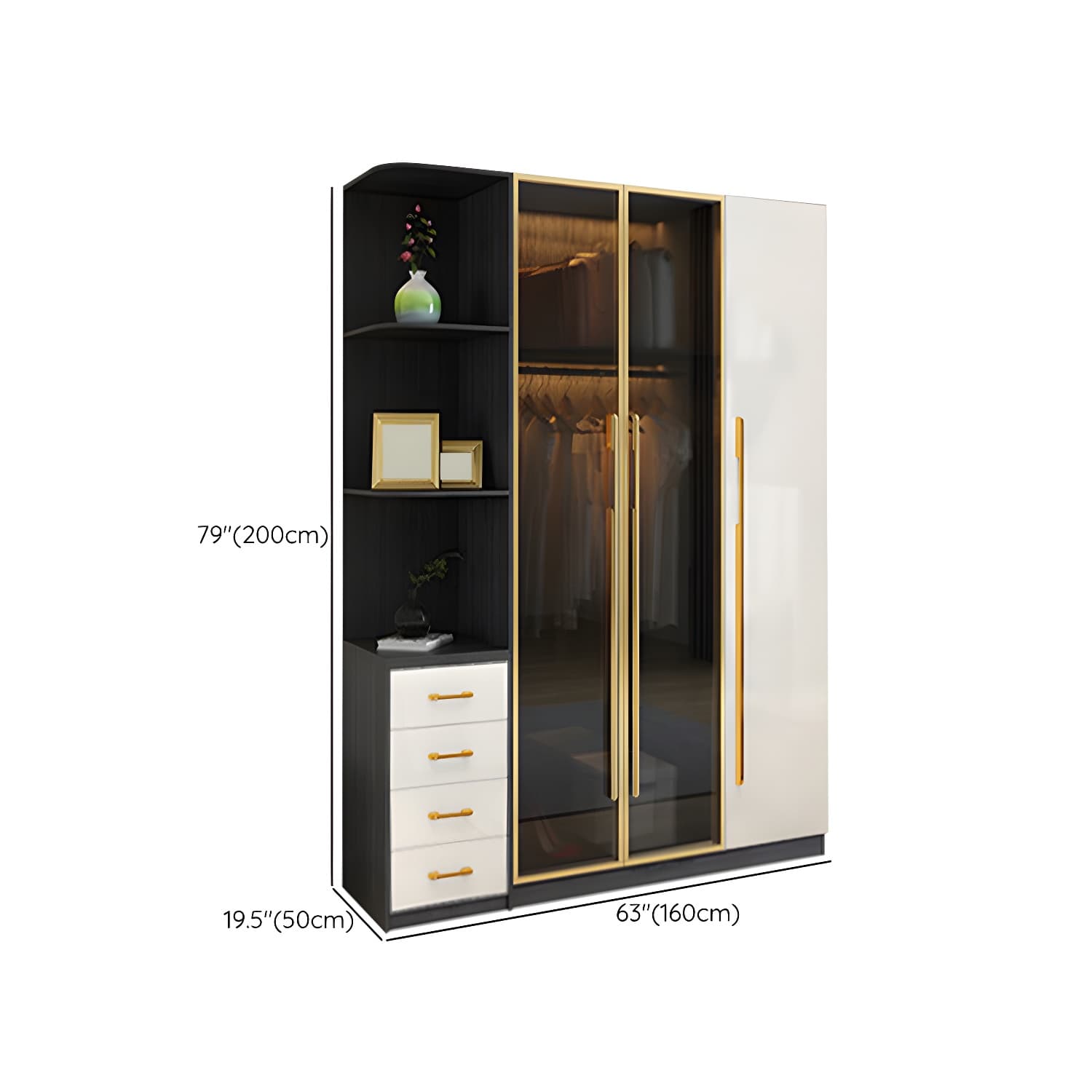 Modern Tempered Glass Doors Wardrobe Wood Frame Wardrobe without Light - image 18